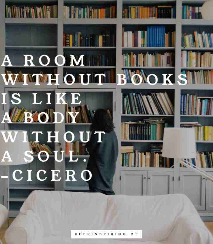 A quote that reads: "A room without books is like a body without a soul" by Cicero