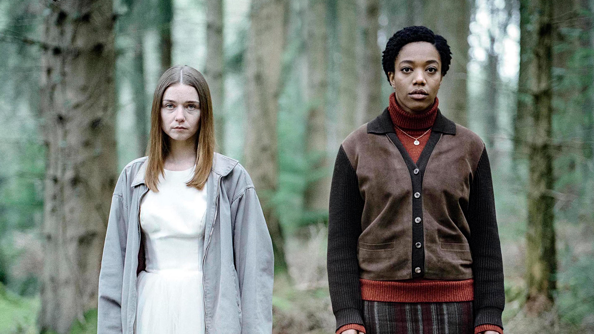 A still from 'The End of the F***ing World'. Two of the female characters stare at the camera.