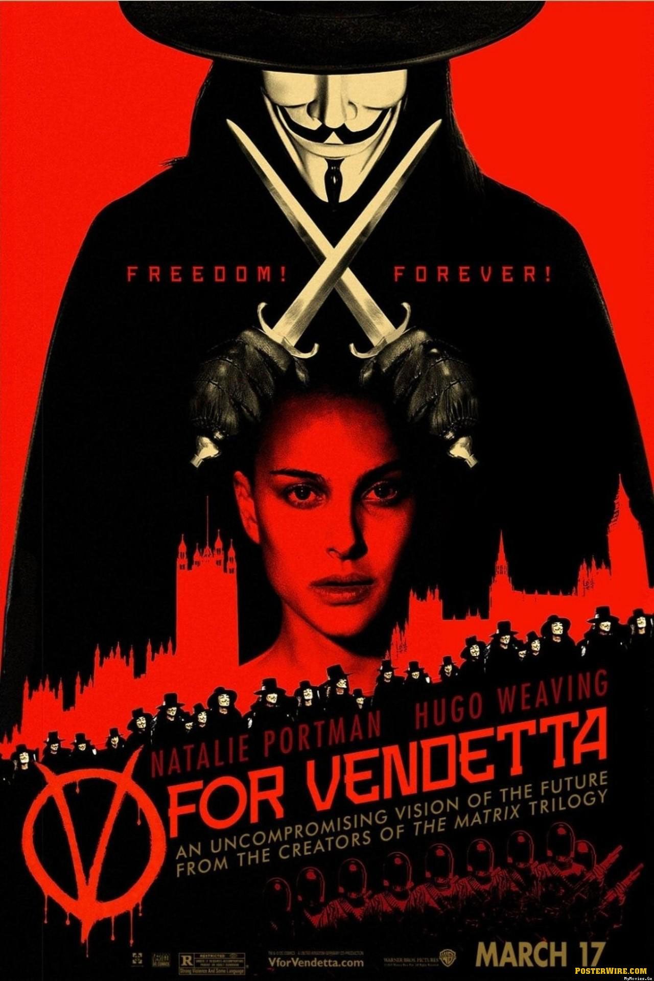 Film poster for 'V for Vendetta' by Alan Moore and David Lloyd