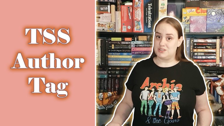 Girl stands in front of a book shelf
