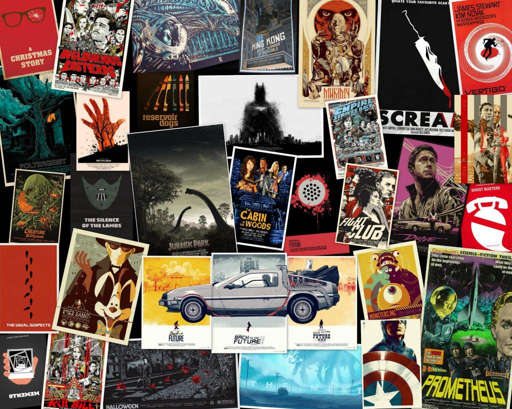 A medley of movie posters, including 'Fight Club' and 'Scream'.