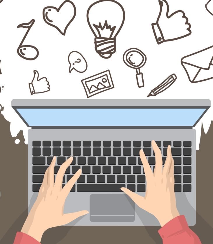 Cartoon person using a laptop