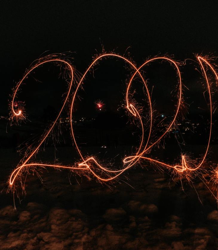 Sparklers spell out "2021"