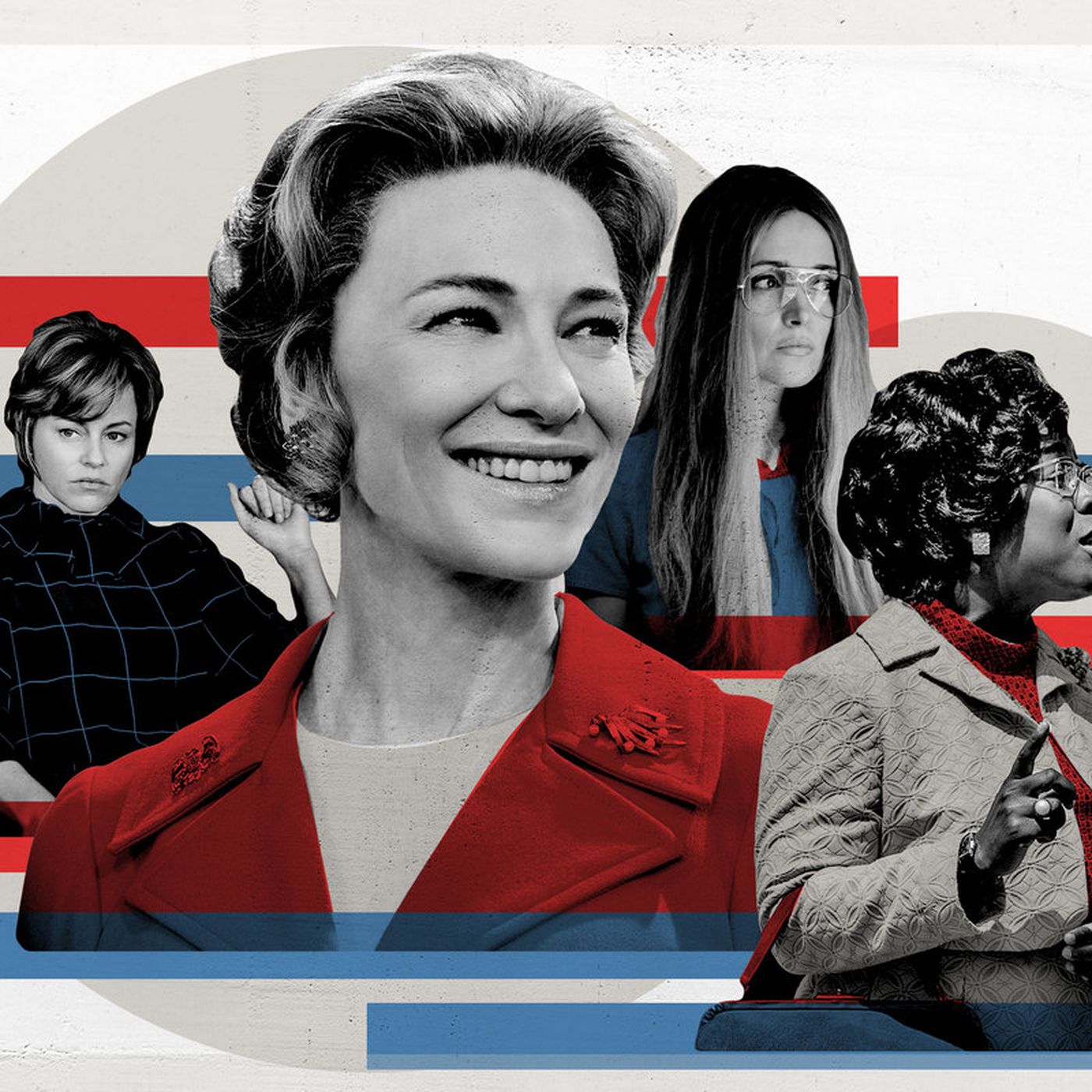 The women from Mrs America pose for the camera