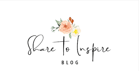 Share to Inspire blog logo, with flowers above the blog name