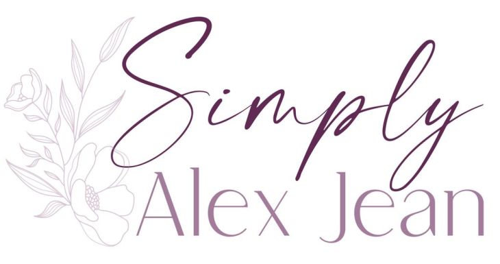 "Simply Alex Jean" written in purple letting, and a flower behind it