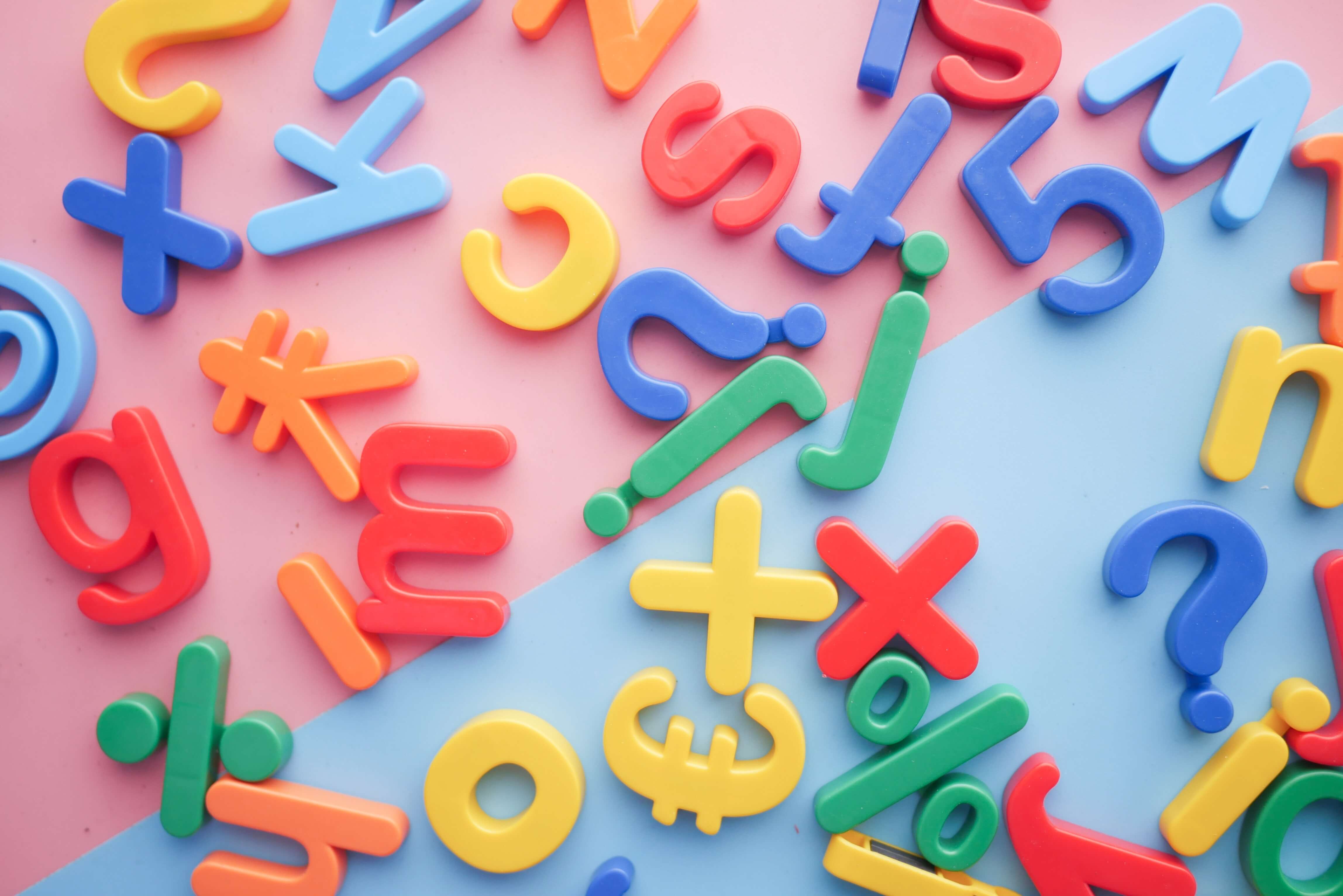 plastic magnet letters, numbers and symbols - multicoloured