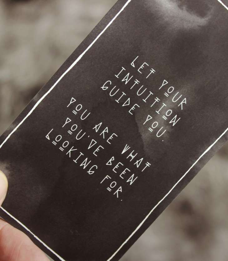 a bookmark sign that says "let your intuition guide you: you are what you've been looking for"