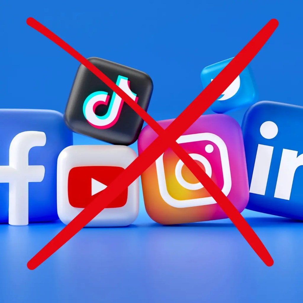 social media icons with a red cross over them e.g. banned