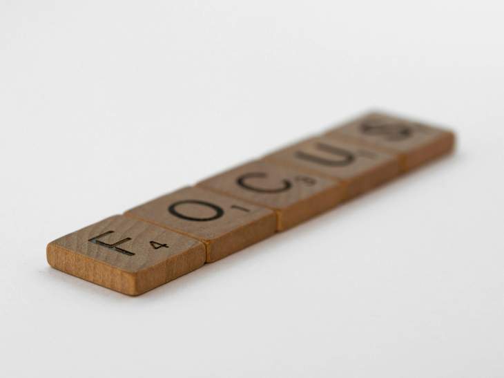 scrabble tiles spelling out "focus"