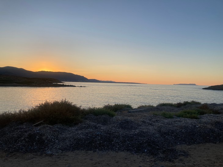 sunset over the hills in Crete